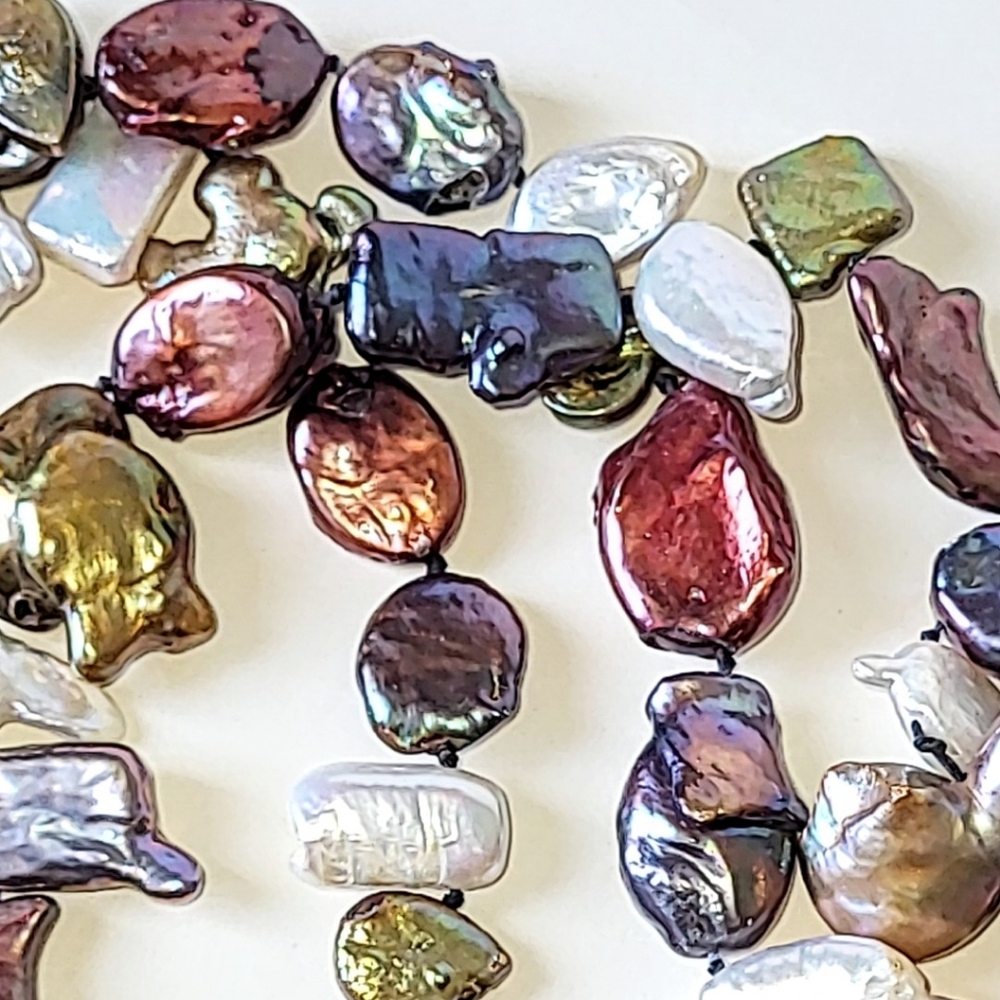 KESHI PEARL NECKLACE - 40" LONG MULTI-COLORED PEARLS - Picture 7 of 12